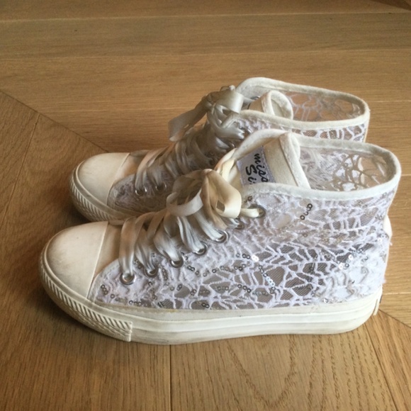 MISS SIXTY girls white lace high top trainers - Picture 5 of 8